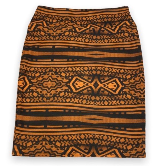 LuLaRoe Dresses & Skirts - Black Orange Stretch Cassie LuLaRoe Pencil Skirt Aztec Ethnic Boho Medium